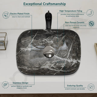 Plantex Ceramic Wash Basin for Bathroom/Hand Wash Sink/Black Countertop Basin/Tabletop Washbasin For Living Room (18x12.5x5.5 Inch -Matt Black - Marble Finish)