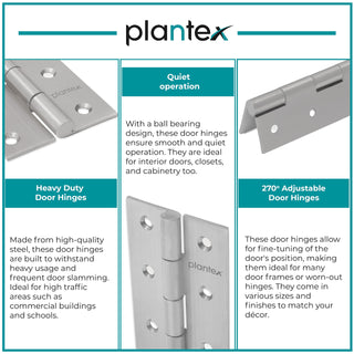 Plantex Heavy Duty Stainless Steel Door Hinges 3 inch x 16 Gauge/1.5 mm Thickness Home/Office/Hotel for Main Door/Wooden/Bedroom/Kitchen/Window/Kabja/ - Pack of 6 (Satin Matt)