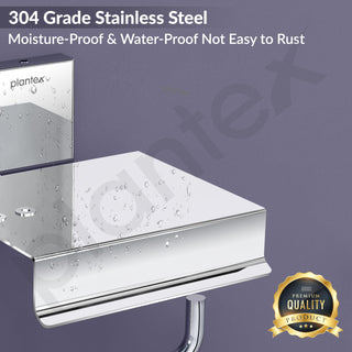 Plantex 304 Grade Stainless Steel Toilet Paper Holder with Mobile Phone Stand/Toilet Paper Roll Holder for Bathroom Accessories Crystal (Chrome)