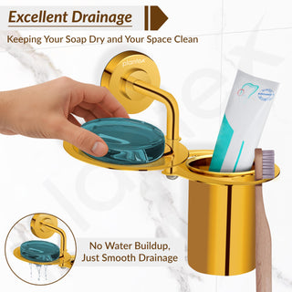 Plantex Daizy Gold Toothbrush/Paste and Tumbler Holder for Bathroom and Wash Basin (304 Stainless Steel)