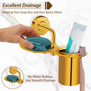Plantex Daizy Gold Toothbrush/Paste and Tumbler Holder for Bathroom and Wash Basin (304 stainless steel)