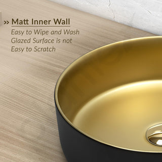 Plantex Table Top Wash Basin for Bathroom/Designer Ceramic Basin/Round Countertop Vessel Sink Basin for Home/Office/Hotel (Black & Gold - 14 x 14 x 5 Inch)
