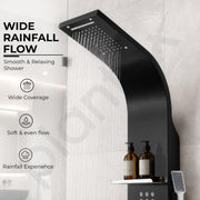 Plantex Shower Panel/6 in 1 Shower System/304 Grade Stainless Steel Rainfall Showerhead with Handshower for Bathroom/Tub Spout/Body Massage Spray With Hot &cold Mixer-(1016, Black)