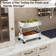 Plantex 2-Tier Multipurpose Storage Trolley with Wheels/Rotating Kitchen Vegetable Rack/Stainless Steel Space Saving Organizer Basket Stand/Heavy Duty Rolling Utility Cart–(Chrome)