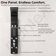 Plantex Shower Panel/6 in 1 Shower System/304 Grade Stainless Steel Rainfall Showerhead with Handshower for Bathroom/Tub Spout/Body Massage Spray With Hot &cold Mixer-(1016, Black)