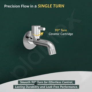 Plantex Long Body Bib Cock for Bathroom with Water Saving Aerator/Brass Spindle Bib Tap with Wall Flange and Teflon Tape for Bathroom (MKS-1272-Chrome)