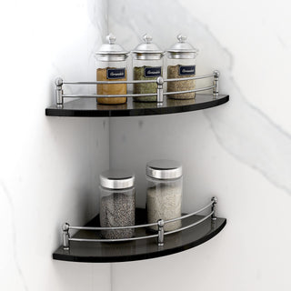 Plantex Corner Shelf for Kitchen/Bathroom Shelf for Wall Corner - Bathroom Accessories for Home Decor (Black - 9x9 Inches - Pack of 2)