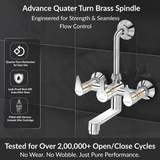 Plantex Pure Brass Wall Mixer for Bathroom 2 in 1 with L-Bend Provision for Overhead Shower/Mixer Tap for Bathroom -7 Year Warranty by Plantex -(Pac-1818-Chrome)