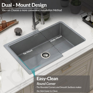 Plantex Quartz Acrylic Kitchen Sink with 10 Years Warranty by Plantex/Undermount Sink for Kitchen/Metalic Single Bowl Kitchen Sinks with Coupling (Lintus 32x20 Inches)
