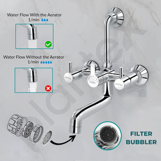 Plantex Brass Wall Mixer for Bathroom with L-Bend Connector for Overhead Shower/Mixer Tap/Wall Mixer for Bathroom 2 in 1 with 7-Year Manufacturer's Warranty-(Ico-918-Mirror-Chrome)