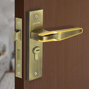 Plantex Heavy-Duty Door Lock Set - Main Door Lock Handle Set/Mortise Lock with 3 Keys, Brass Lockbody & Cylinder (8064 - Brass Antique & PVD Gold)