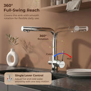 Plantex Kitchen Mixer Tap for Sink/Hot and Cold Double Handle Faucet/304 Stainless Steel Body and Brass Handle/360° Swivel Spout Sink Taps - (7908, Chrome)