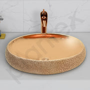 Plantex Ceramic Wash Basin for Bathroom/Vessel Sink/Countertop Washbasin - Indo-European Collection (Rose Gold, 22 x 15 x 6 Inch)