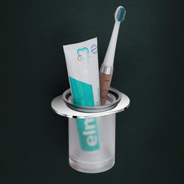 Plantex Smero Pure Brass Tumbler Holder/Tooth Brush Holder/Bathroom Accessories - Aqua(Chrome)