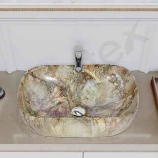 Plantex Ceramic Tabletop Basin/Square Washbasin/Basin for Bathroom/Washbasin for Bathroom, Restaurant, Hotel (Marble Finish, 18 x 13 x 5.5 Inch)