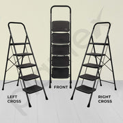 Plantex 5 Step Foldable Ladder for Home Use/Steel Ladder with Anti-Slip Shoes/Step Ladder with Double-Grip Technology(Black & Grey)