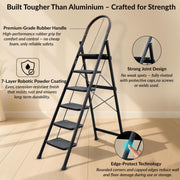 Plantex Hercules Pro 6-Step Foldable Ladder for Home with 150 kg Load Capacity/Heavy-Duty GI Steel Ladder/Anti-Slip Wide Step/Strong, Stable & Multi-Purpose (Black)