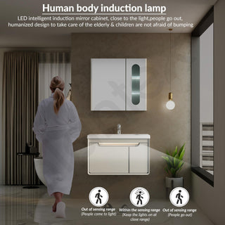 Plantex Unbreakable Wall Mount Wash Basin with Cabinet Full Set/Plywood Bathroom Vanity with Mirror, Coupling & Cabinet Motion Sensor Light (NZBC-35)