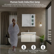 Plantex Unbreakable Wall Mount Wash Basin with Cabinet Full Set/Plywood Bathroom Vanity with Mirror, Coupling & Cabinet Motion Sensor Light (NZBC-35)