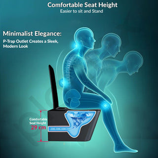 Plantex Imported Italica Ceramic Wall Hung Commode for Toilet/Rimless Western Toilet/Commode with Soft Closing Toilet Seat - P Trap (Square - Matt Black)