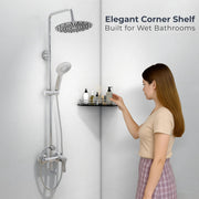 Plantex Premium Diamond Glass Corner Shelf for Bathroom/Kitchen Glass Shelf/Bathroom Corner Shelf (Black -9x9 Inches - Pack of 1)
