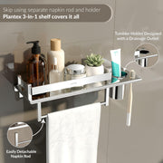 Plantex Stainless Steel Bathroom Shelf/Multipurpose Bathroom Shelf For Wall/Attached Tumbler and Napkin Holder For WashBasin(15 Inches)