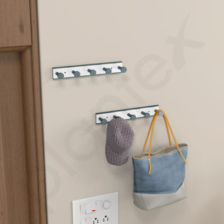 Plantex Cloth Hanger for Bathroom/Acrylic Hook Rail with 5 Hooks/Towel Hanger/Wall Mount Hook Rail Bar for Kitchen/Key Holder (Grey and Milky White)