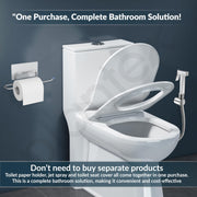Plantex Hygienic Toilet Combo/Polypropylene Toilet Seat Cover / Self Adhesive Toilet paper holder/D- Shape Health Faucet Set with 1.20 meter hose Pipe for Toilet and Clamp (Chrome)