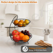 Plantex Heavy Steel 2-Tier Fruit & Vegetable Basket For Dining Table/Kitchen - Countertop (Black), 9 Liter , 23 x 32 x 28 Centimeters