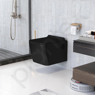 Plantex Platinum Ceramic Rim Wall Hung Western Toilet/P Trap Western Commode with Soft Close Seat Cover/Commode with Washdown Flush - (Black-M)