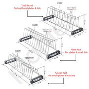 Plantex Stainless Steel Thali Stand/Saucer/Plate Rack/Dish Rack/Plate Fixer for Modular Kitchen/Tandem Box Accessories - Set of 3 (Chrome)