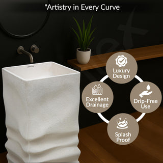 Plantex Pedestal Wash Basin/Acrylic Resin & Quartz Free Standing Wash Basin/Square Basin for Bathroom/Home/Office - (10040, Beige)