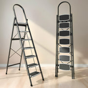 Plantex 7 Step Ladder-Foldable Steel -Wide Anti Skid Steps/5-Year Manufacturer Warranty(Grey & White)