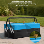 Plantex 18 Inch Metal Tool Box/Empty Tool Kit Box With Large Capacity & Strong Handle/3 Cabinet Tools Box for Home Use/Tool Organizer for Essential Tools - (Blue & Black)