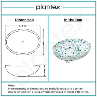 Plantex Table Top Wash Basin for Bathroom/Designer Ceramic Basin/Countertop Vessel Sink for Home/Office (Marble White - 20 x 15 x 5.5 Inch)