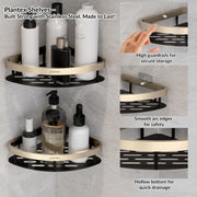Plantex Self Adhesive Corner Shelf for Bathroom Wall/Aluminium & Stainless Steel Corner Rack/Storage Organizer/Bathroom Accessories Set- Pack of 4 (8 x 8 inch, Satin & Black)