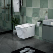 Plantex Ceramic Wall Mount Western Commode/Rimless Western Toilet with Soft Closing Toilet Seat/Rectangular Tankless Commode/Smart Flush Wall Hung Toilet - P Trap Outlet (White)