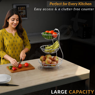 Plantex Elegant High Grade Stainless Steel 3-Tier Fruit & Vegetable Basket for Dining Table/Kitchen-Big Size(Chrome), Solid
