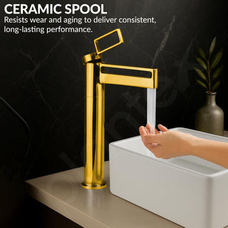 Plantex Wash Basin Mixer Tap/Pure Brass Hot and Cold Tap for Basin/Pillar Spout for Wash Basin/Deck Mount - (Gold, 7881)