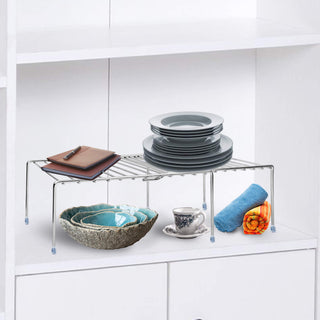 Plantex Stainless Steel Multipurpose Expandable Dish Rack/Expandable Storage Shelves for Kitchen Cabinets/Plate Stand/Utensil Rack(Chrome-Silver)