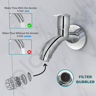 Plantex Pure Brass AQ-1401 Bib Cock Water Tap with Water Saving Techonology Tap with Bib Tap with Brass Wall Flange and Teflon Tape for Bathroom-7 Year Warranty (Mirror Chrome Finish)