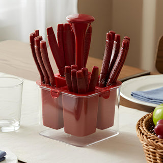 Plantex Oppo Cutlery Set with Storage Box/Spoon Set/Spoon Stand for Kitchen and Dining (24 Pieces - Brown)