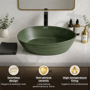 Plantex Designer Ceramic Basin/Table Top Wash Basin for Bathroom/Countertop Vessel Sink Basin for Home/Office/Restaurant (Green, 22 x 14 x 7 Inch )