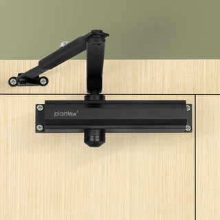 Plantex Door Closer/Aluminium Door Closer for Wooden Door/Hydraulic Automatic Door Closer/Soft Close Door Closer for Hotel/Home/Office - ISO 9001 Certified (MI-100, Capacity - 75 Kg, Black)