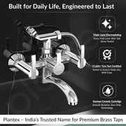 Plantex Pure Brass Telephonic Wall Mixer with Crutch Arranging of Hot & Cold Water with Water Saving Nozzle for Bathroom and Brass Wall Flange 7 Year Warranty -(AQ-1417-Chrome)