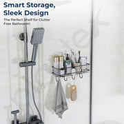 Plantex Bathroom Organizer Without Drill/GI Steel Self Adhesive Bathroom Shelf for Wall with Magic Stickers - Pack of 1 (Black, CED Powder Coated)