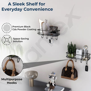 Plantex Bathroom Organizer Without Drill/GI Steel Self Adhesive Bathroom Shelf for Wall with Magic Stickers - Pack of 1 (Black, CED Powder Coated)