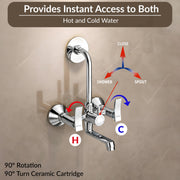 Plantex Pure Brass 2-in-1 Wall Mixer with Brass Wall Flange & Teflon Tape/Mixer Tap for Bathroom with Overhead Shower Provision and Long Bend Pipe/Bathroom Tap/Taps for Bathroom-(Star, Chrome)