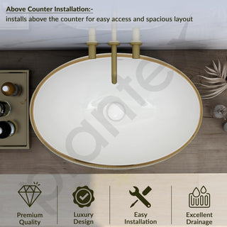 Plantex Tabletop Wash Basin for Bathroom/Designer Ceramic Basin/Countertop Vessel Sink Basin for Home/Hotel - (16016, White & Gold)