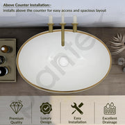Plantex Tabletop Wash Basin for Bathroom/Designer Ceramic Basin/Countertop Vessel Sink Basin for Home/Hotel - (16016, White & Gold)